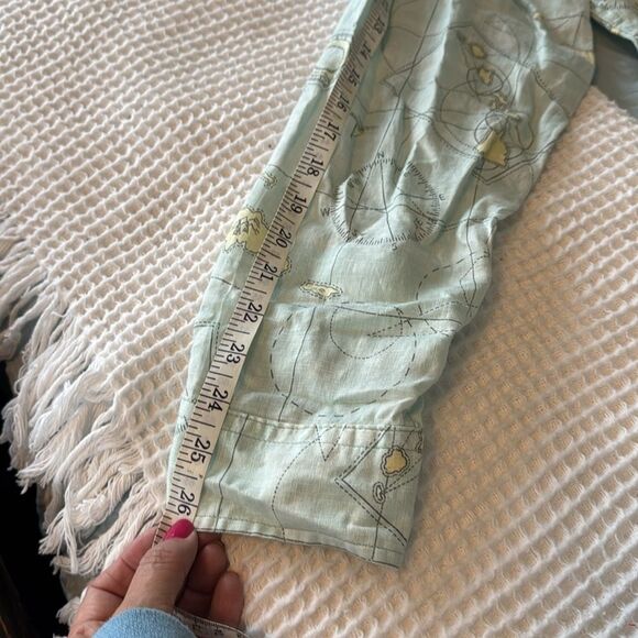 RARE Lands End *LINEN* Sample Sale Map Geography Compas Aqua Utility  Shirt - Picture 12 of 12